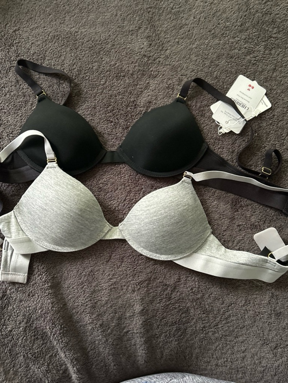 Cherries T-Shirt Bra - Black & Light Gray